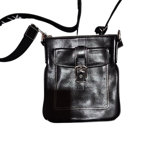 Authentic Coach Hampton Black Leather Crossbody Bag Purse 9" x 7.5" - Picture 4 of 7